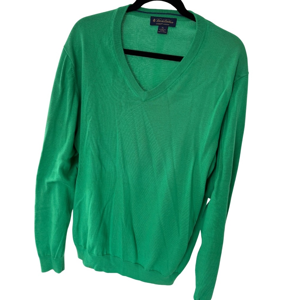 Brooks Brothers Supima® Cotton V-Neck Sweater – Kelly Green – XL